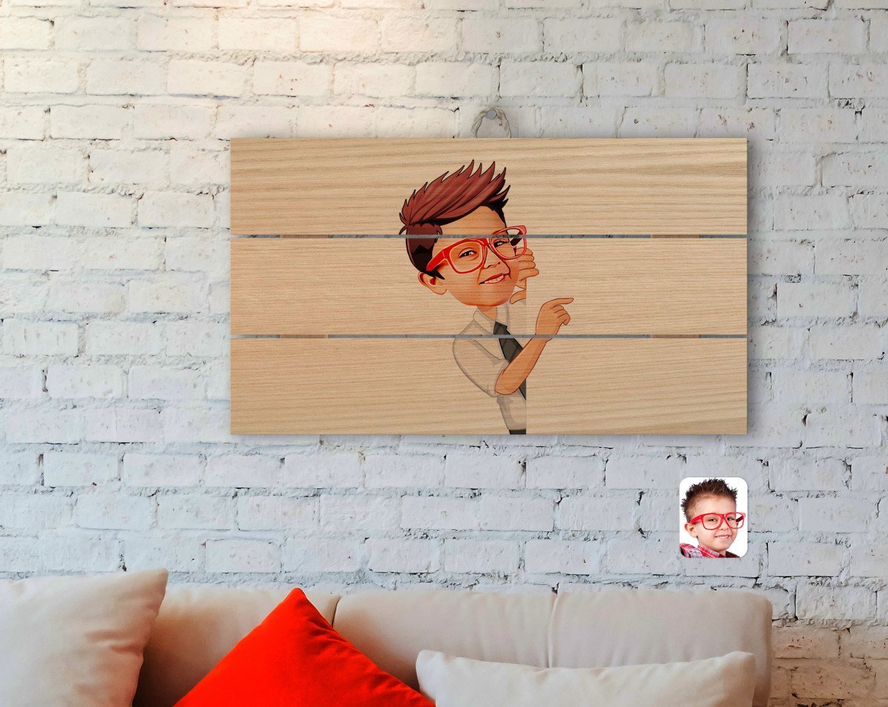 Kişiye Özel Erkek Çocuk Karikatürlü Otantik Ahşap Palet Tablo-3