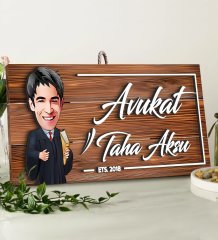 BK Gift Kişiye Özel Avukat Karikatürlü Dekoratif Ahşap Tabela