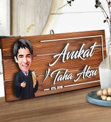 BK Gift Kişiye Özel Avukat Karikatürlü Dekoratif Ahşap Tabela