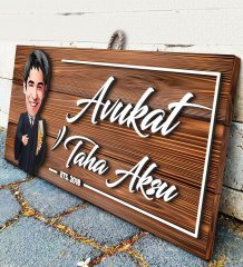 BK Gift Kişiye Özel Avukat Karikatürlü Dekoratif Ahşap Tabela