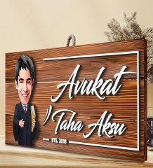 BK Gift Kişiye Özel Avukat Karikatürlü Dekoratif Ahşap Tabela