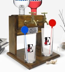 Kişiye Özel Renkli Baskılı Harfli İkili Vodka Bardağı ve Çift Musluklu Doğal Ahşap Vodka Standı-6