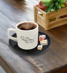 Kişiye Özel Siyah Sunum Tabaklı İsimli Türk Kahvesi Fincanı Model 3