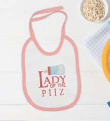 BK Kids Lady Of The Piiz Tasarımlı Pembe Bebek Body Zıbın ve Mama Önlüğü Hediye Seti-1