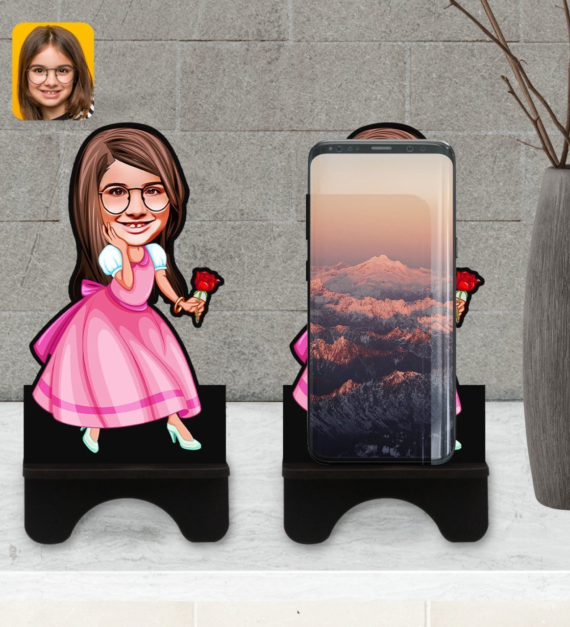Kişiye Özel Kız Çocuk Prenses Karikatürlü Ahşap Biblo Telefon Standı-2