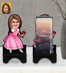 Kişiye Özel Kız Çocuk Prenses Karikatürlü Ahşap Biblo Telefon Standı-2