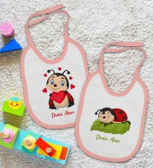 BK Kids Kişiye Özel Uğur Böceği Tasarımlı 2’li Pembe Mama Önlüğü-1