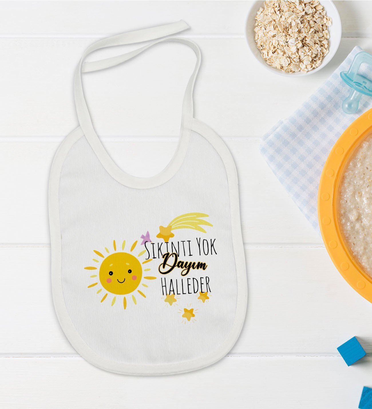 BK Kids Sıkıntı Yok Dayım Halleder Tasarımlı Bebek Mama Önlüğü - Model 1
