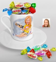 Kişiye Özel Bayan Karikatürlü Türk Kahvesi Fincanı ve Haribo Şeker Hediye Seti-42