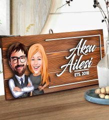 BK Gift Kişiye Özel Aile Karikatürlü Dekoratif Ahşap Tabela