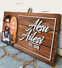 BK Gift Kişiye Özel Aile Karikatürlü Dekoratif Ahşap Tabela