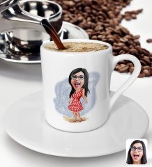 BK Gift Kişiye Özel Tatilci Kadın Karikatürlü Türk Kahvesi Fincanı-4