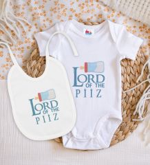 BK Kids Lord Of The Piiz Tasarımlı Beyaz Bebek Body Zıbın ve Mama Önlüğü Hediye Seti-1
