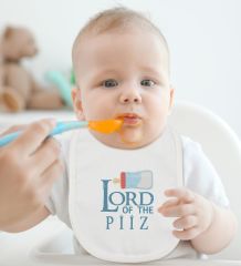 BK Kids Lord Of The Piiz Tasarımlı Beyaz Bebek Body Zıbın ve Mama Önlüğü Hediye Seti-1