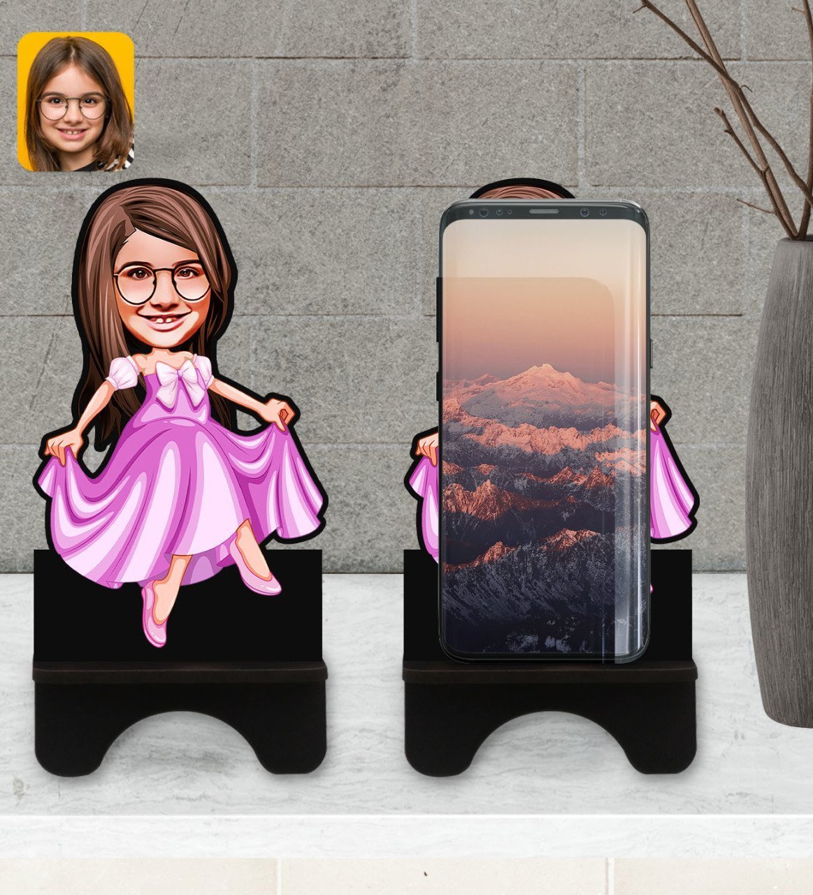 Kişiye Özel Kız Çocuk Prenses Karikatürlü Ahşap Biblo Telefon Standı-1