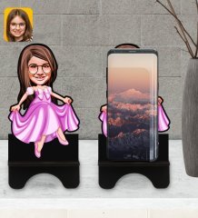 Kişiye Özel Kız Çocuk Prenses Karikatürlü Ahşap Biblo Telefon Standı-1