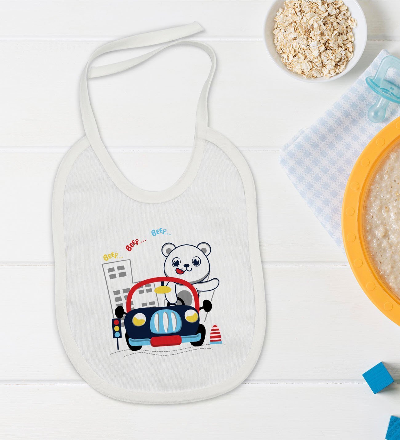 BK Kids Sevimli Sürücü Tasarımlı Bebek Mama Önlüğü - Model 1
