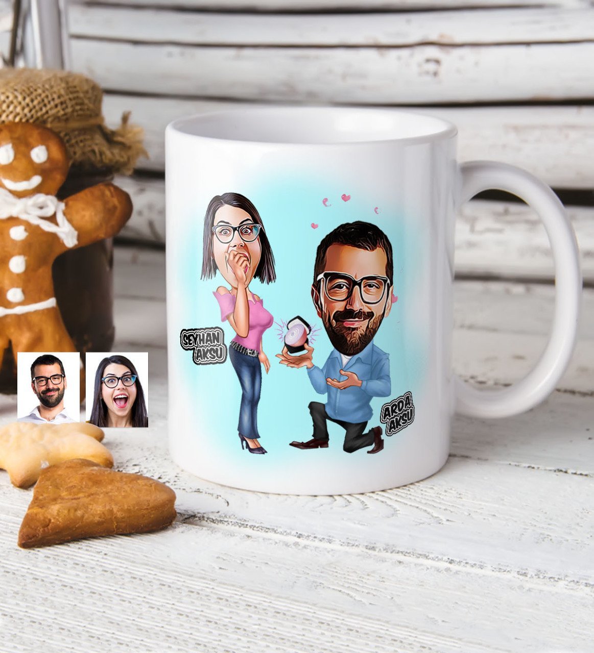 Kişiye Özel Evlilik Teklifi Karikatür Beyaz Kupa Bardak - 2