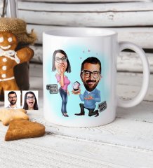 Kişiye Özel Evlilik Teklifi Karikatür Beyaz Kupa Bardak - 2