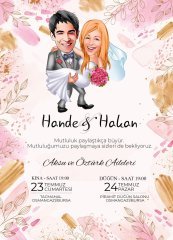 Kişiye Özel Karikatürlü Bitmeyen Düğün Davetiyesi Model 88