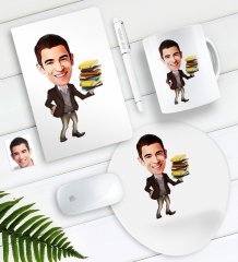 Kişiye Özel Bay Öğretmen Karikatürlü Defter Kalem Kupa Mouse Pad Seti-8