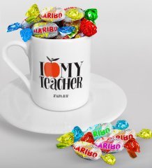 Kişiye Özel Öğretmenimi Seviyorum Türk Kahvesi Fincanı ve Haribo Şeker Hediye Seti-3