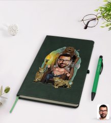 Kişiye Özel Viking Karikatürlü Yeşil Termo Deri Defter Kalem Seti Model 1