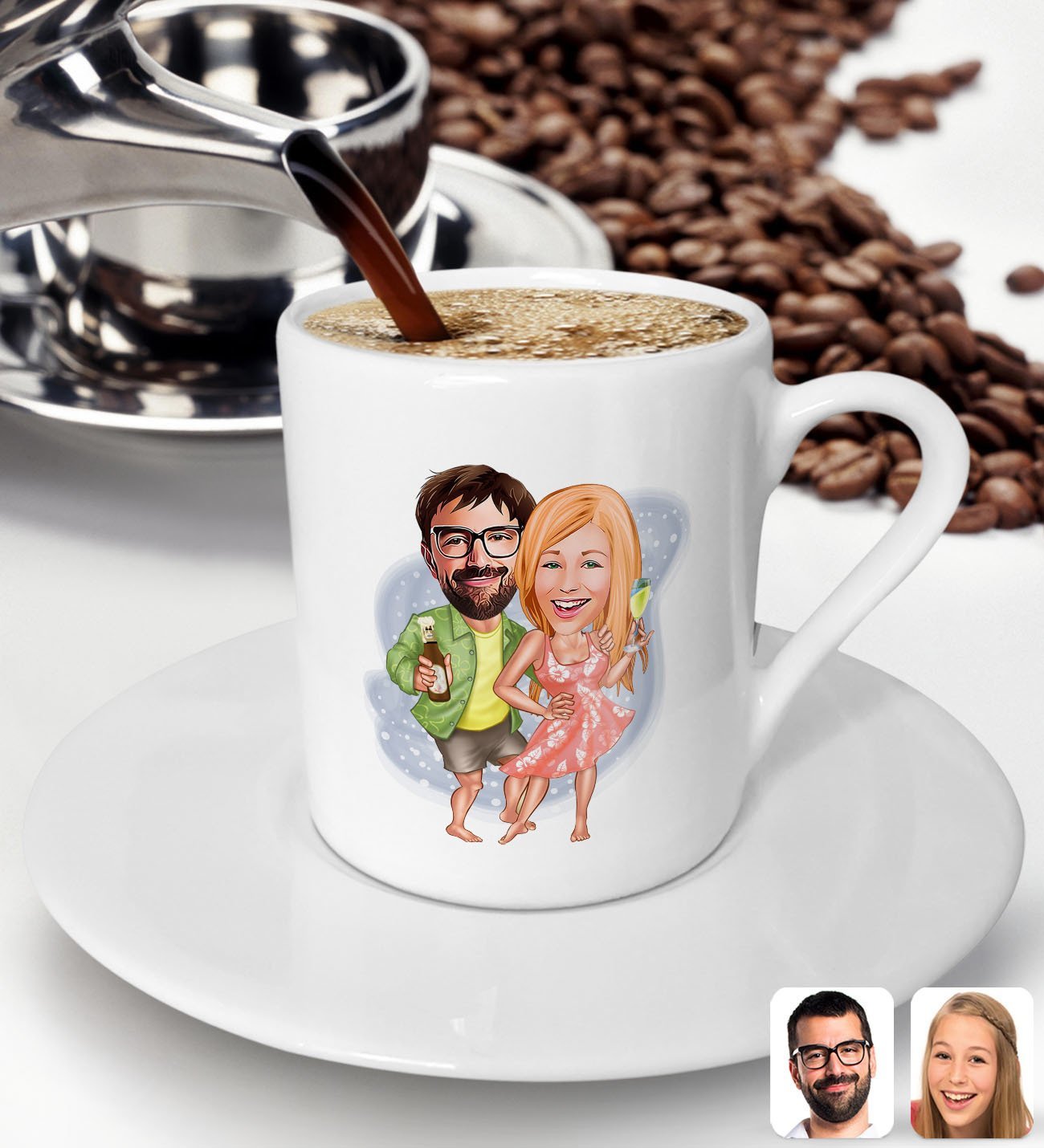 BK Gift Kişiye Özel Tatilci Sevgililer Karikatürlü Türk Kahvesi Fincanı-1