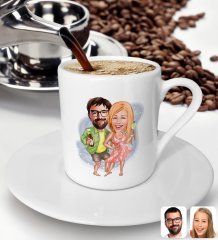 BK Gift Kişiye Özel Tatilci Sevgililer Karikatürlü Türk Kahvesi Fincanı-1