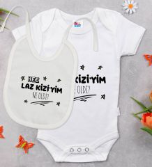 BK Kids Laz Kızıyım Tasarımlı Beyaz Bebek Body Zıbın ve Mama Önlüğü Hediye Seti-1