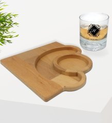 Kişiye Özel Baş Harfli İsimli Viski Bardağı ve Doğal Masif Ahşap Yarım Ay Sunum Tabağı Çerezlik Hediye Seti-10