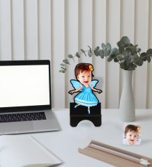 Kişiye Özel Kız Çocuk Peri Karikatürlü Ahşap Biblo Telefon Standı-1