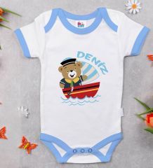 BK Kids Kişiye Özel İsimli 5 Parça Mavi Bebek Body Zıbın Yastık Hediye Seti, Yeni Doğan Bebek Giyim Hediyesi-1