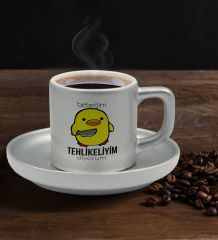 BK Gift Bebeğim Tehlikeliyim Diyorum Tasarımlı Mat Gümüş Yaldız Renk Türk Kahvesi Fincanı-1, Ev Hediyesi, Doğum Günü Hediyesi, Ev Hediyesi