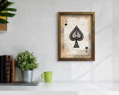 BK Home İskambil Tasarımlı Doğal Masif Ahşap Çerçeveli Tablo-1