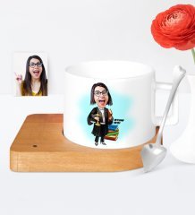 Kişiye Özel Avukat Karikatür Ahşap Altlıklı Seramik Fincan - 2
