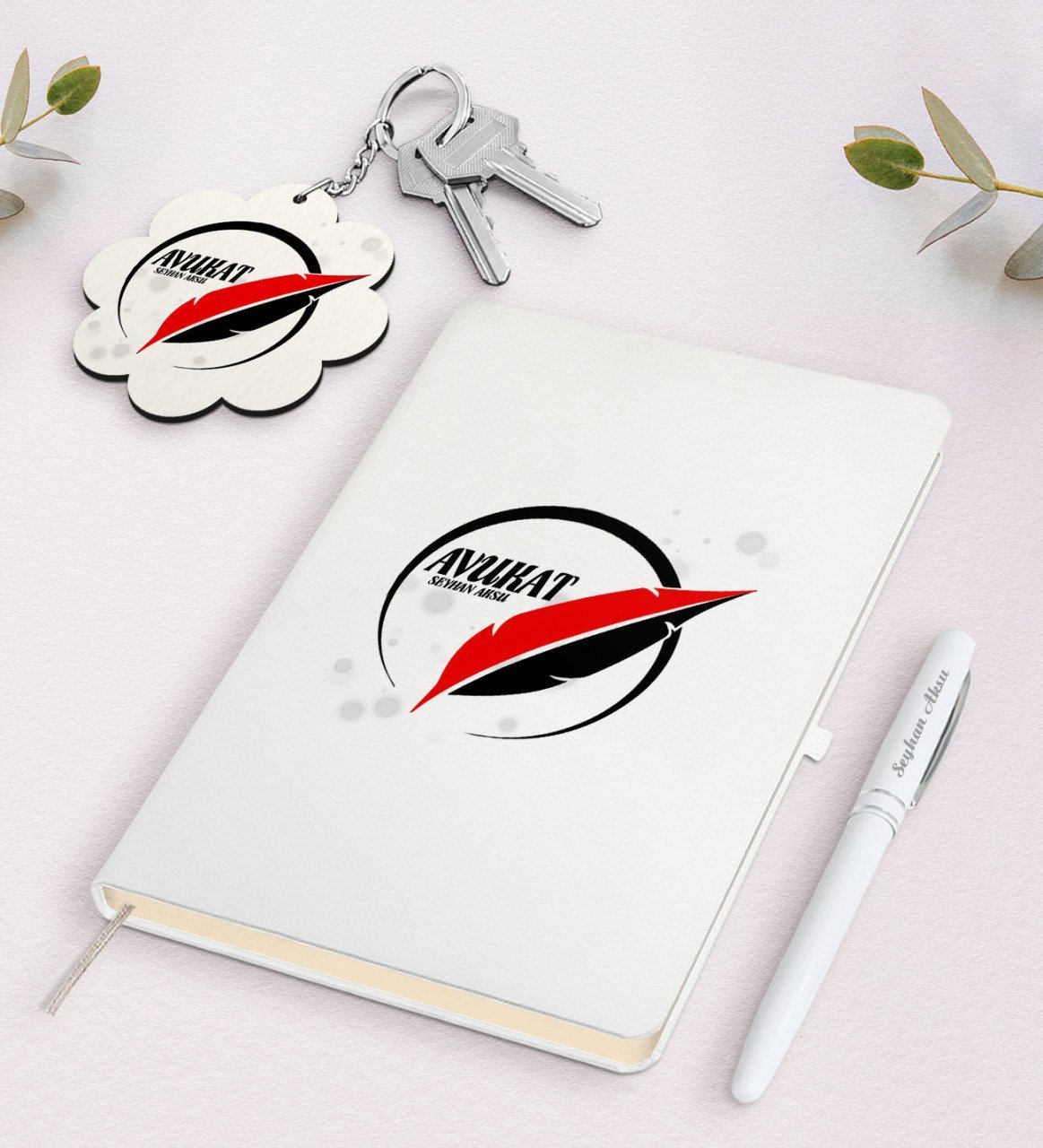 Kişiye Özel Avukat Beyaz Defter Kalem ve Anahtarlık Hediye Seti-13