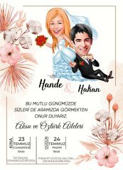 Kişiye Özel Karikatürlü Bitmeyen Düğün Davetiyesi Model 87