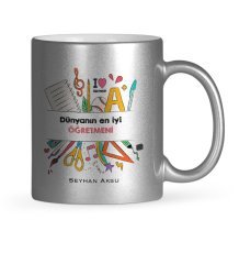 Kişiye Özel Dünyanın En İyi Öğretmeni Gümüş Yaldızlı Kupa Bardak - 13