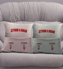 BK Gift Kişiye Özel Eğlenceli Tasarımlı 2'li Organizer Kumanda ve Atıştırmalık Cepli Pembe&Gri Kırlent Yastık- 2, Ev Dekoru, Ev Hediyesi