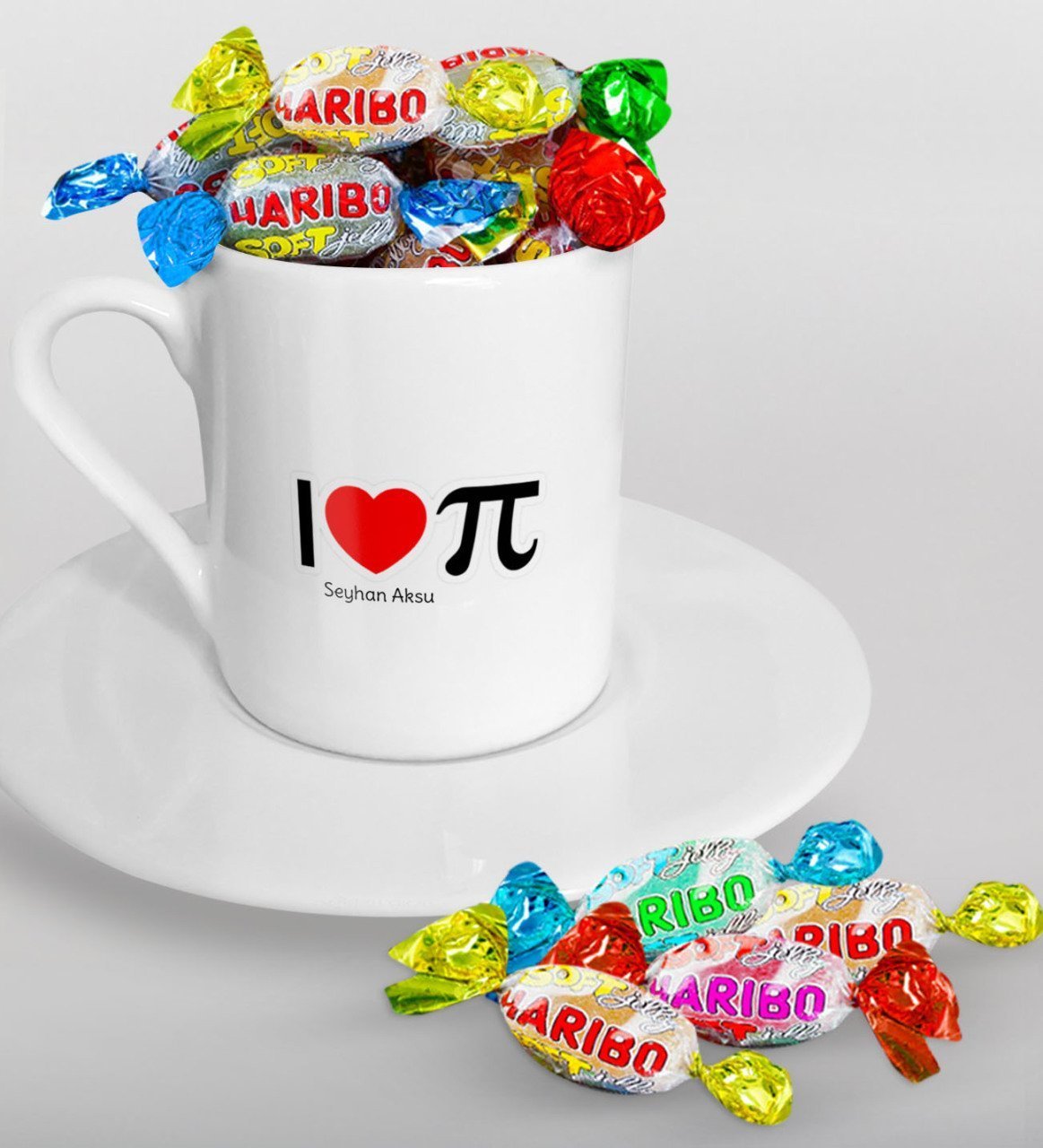 Kişiye Özel Matematik Öğretmeni Türk Kahvesi Fincanı ve Haribo Şeker Hediye Seti-12
