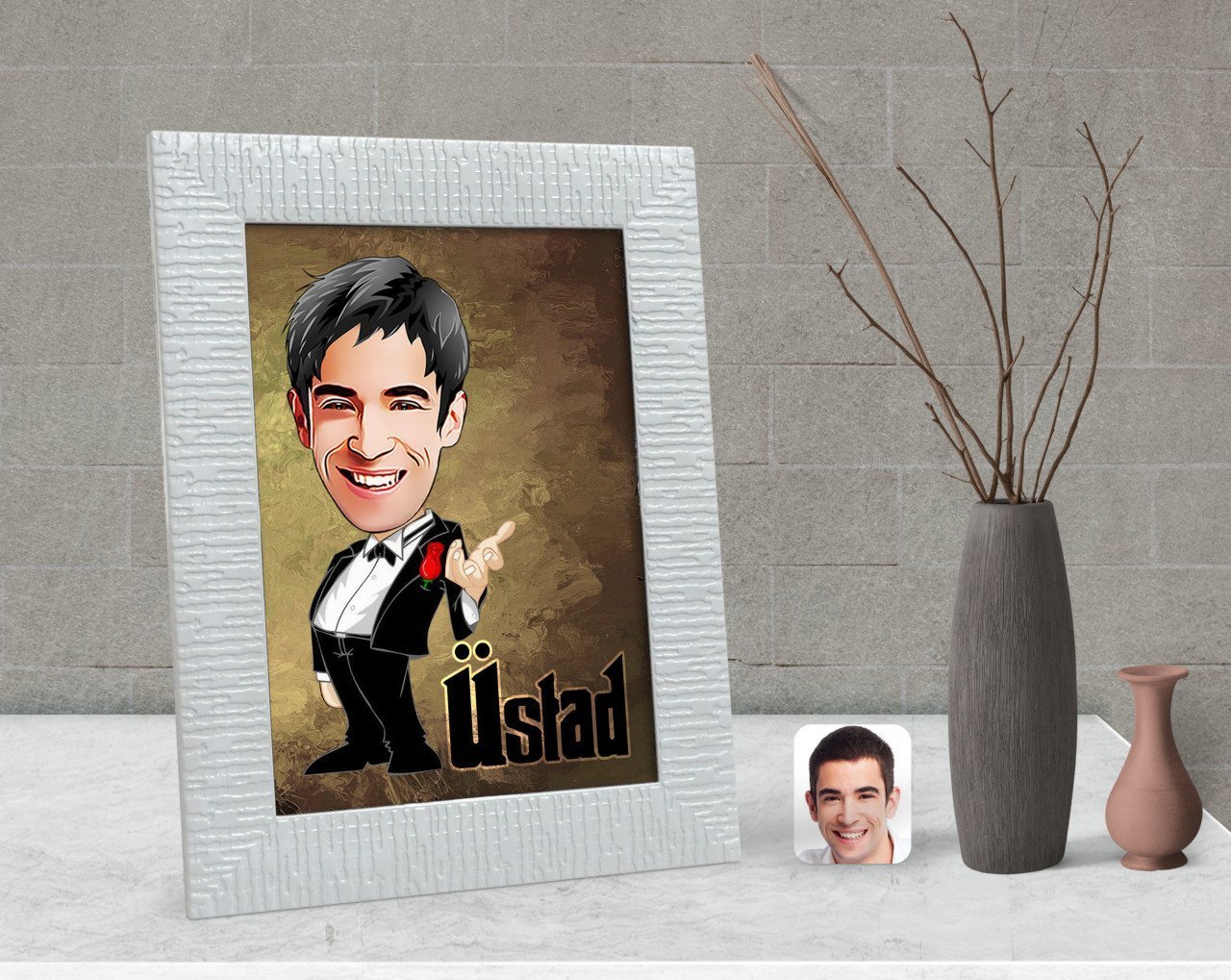 Kişiye Özel Üstad Karikatürlü Dekoratif Çerçeve-1