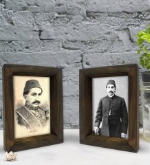 Bk Gift Sultan II Abdülhamit Han Tasarımlı Dekoratif 2'li Doğal Masif Ahşap Çerçeve 15x20cm-4