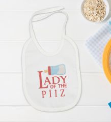 BK Kids Lady Of The Piiz Tasarımlı Beyaz Bebek Body Zıbın ve Mama Önlüğü Hediye Seti-1