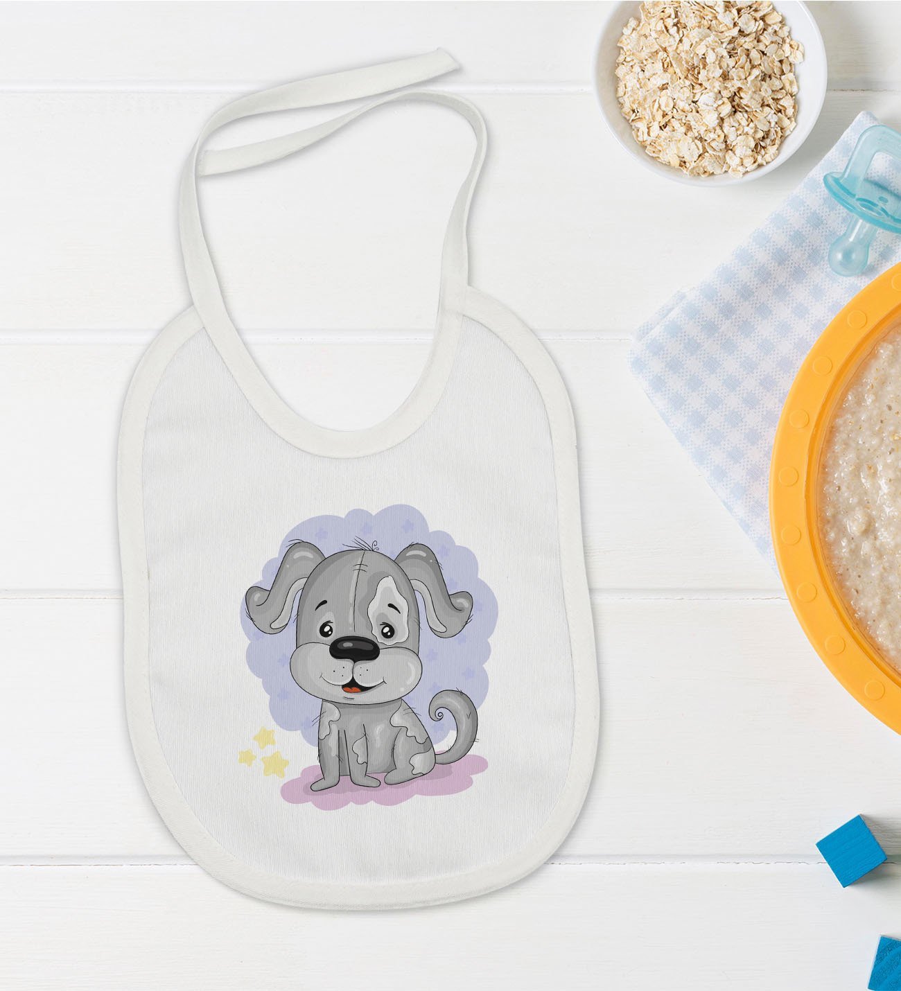 BK Kids Sevimli Köpek Tasarımlı Bebek Mama Önlüğü - Model 1