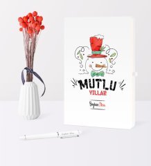 Kişiye Özel Yılbaşı Mutlu Yıllar Temalı Beyaz Defter Kalem Seti - 5