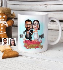 Kişiye Özel Gelin Damat Karikatür Beyaz Kupa Bardak - 10