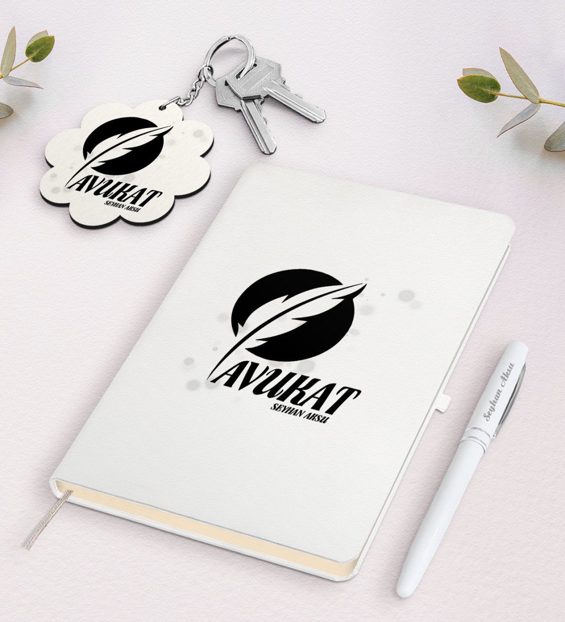 Kişiye Özel Avukat Beyaz Defter Kalem ve Anahtarlık Hediye Seti-12
