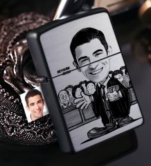Kişiye Özel Bay Avukat Karikatürlü Benzinli Siyah Metal Çakmak - 2