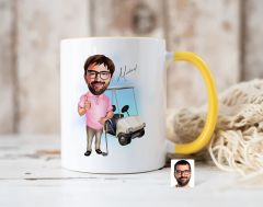 Bk Gift Kişiye Özel Golf Oyuncusu Karikatürlü Sarı Kupa Bardak-7, Sevgiliye Hediye, Arkadaşa Hediye